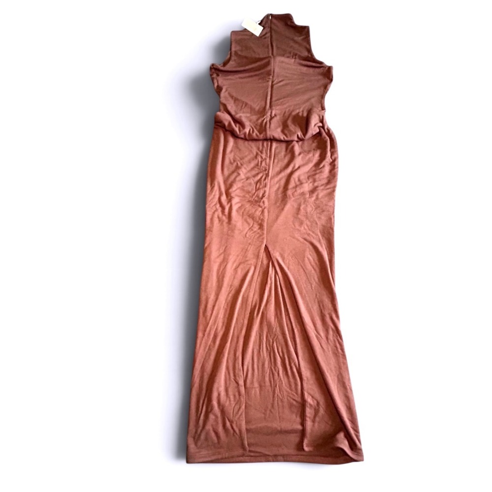 Naked Wardrobe Rust Brown Sleeveless Mock Neck Maxi Dress 1X